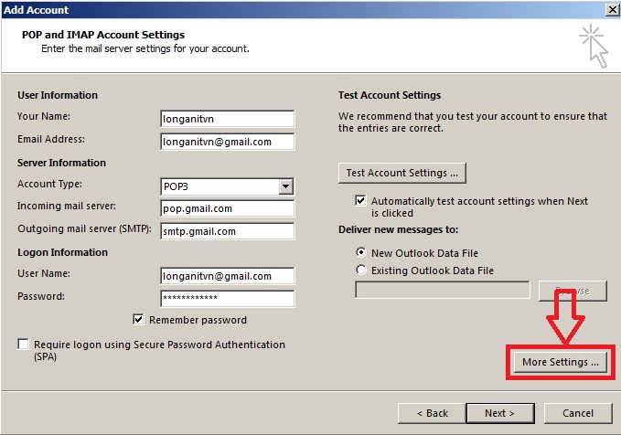 Click vào More Settings để chuyển sang cấu hình nâng cao Click vào More Settings để chuyển sang cấu hình nâng cao