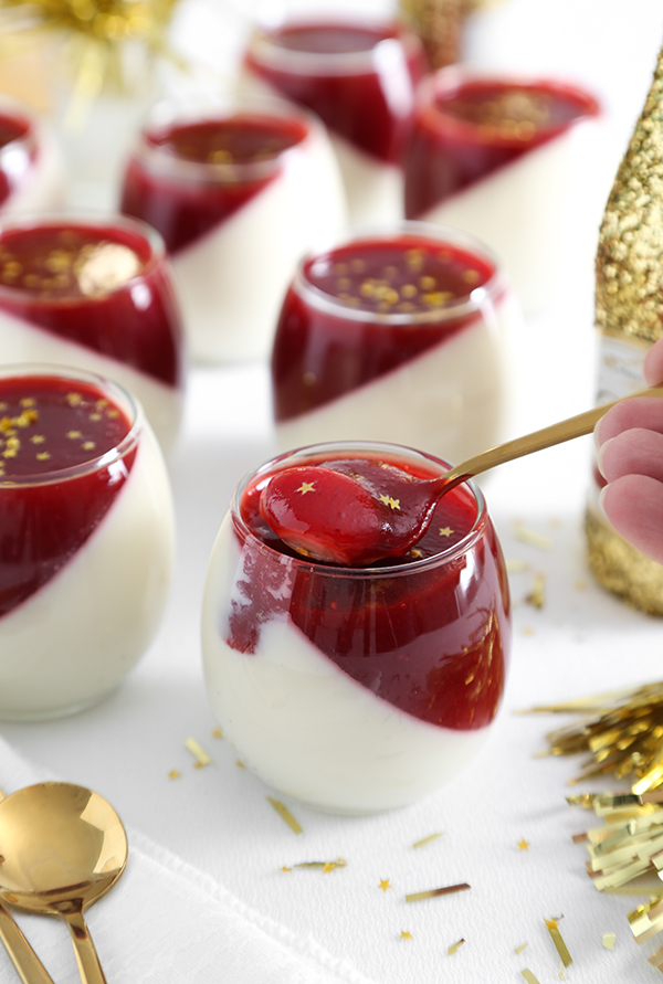 White Chocolate Panna Cotta with Champagne Spiked Coulis | Sprinkle Bakes