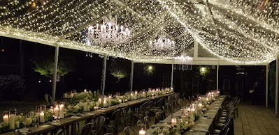 40" Chrystal Chandeliers & A Canopy of Mini-LED String Lights - The Foundry (Tent)
