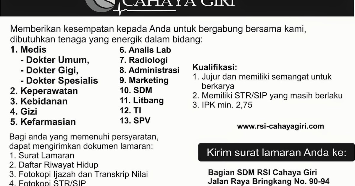 Lowongan Kerja Rumah Sakit Islam Cahaya Giri September  Lowongan Kerja Rumah Sakit Islam Cahaya Giri September