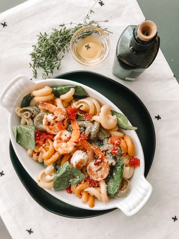 Me and My Pink Mixer Pasta with Shrimp, Olive Oil, Garlic and Chili Flakes