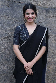 Samantha Akkineni Black Saree Stills at Jaanu Movie Interview