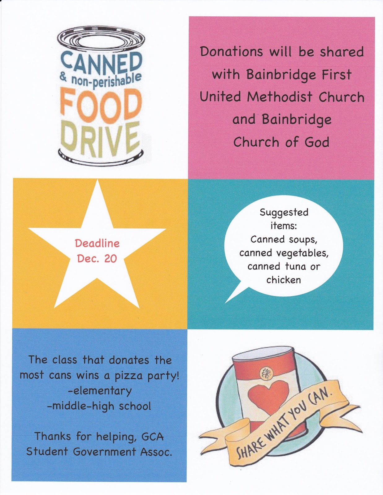 Grace Christian Academy Student Gov. Assoc. Sponsors Canned Food Drive