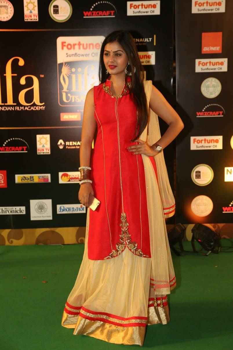 Actress Monal Gajjar Stills At IIFA Awards In Red Dress