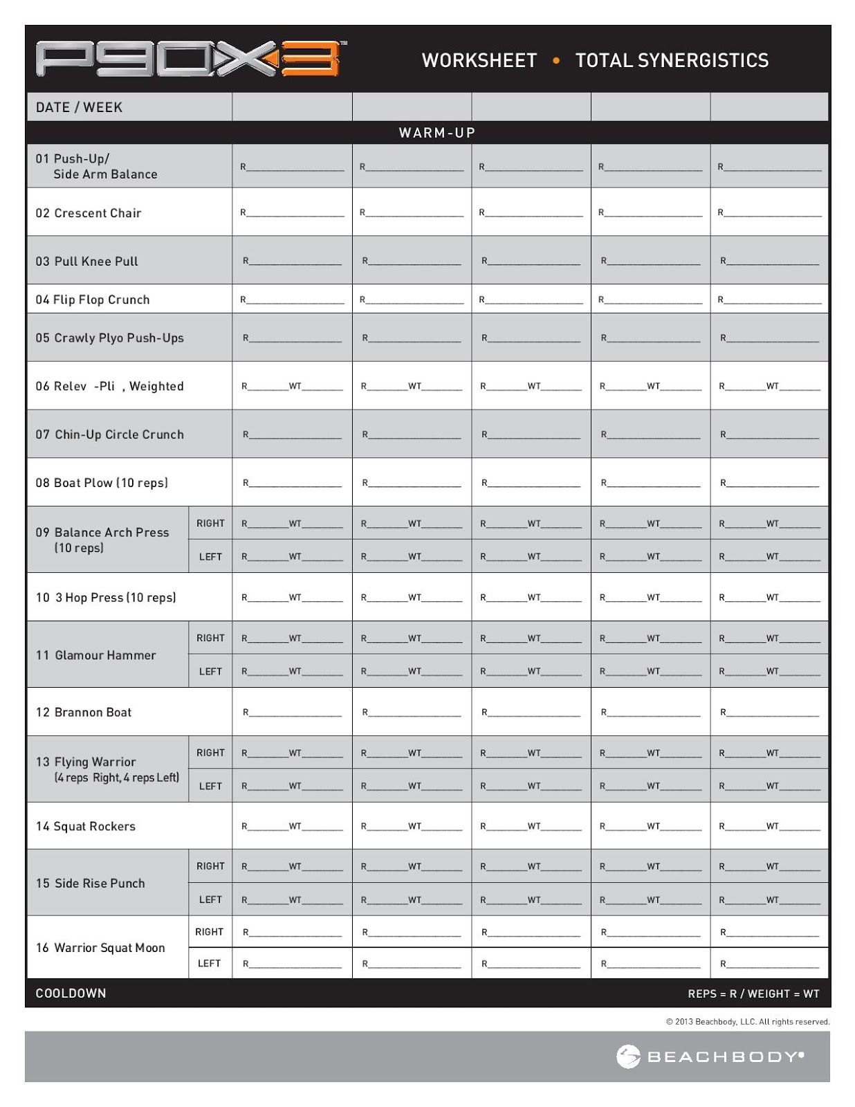 P90x Schedule Printable