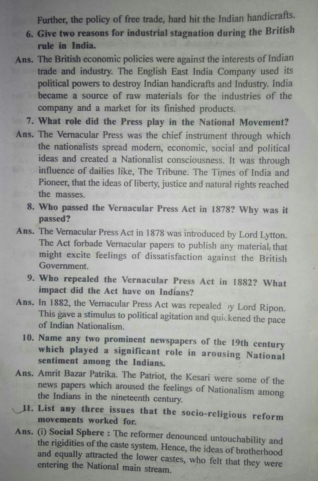 Growth of Nationalism - Short Answers - ICSE NOTES - A website for