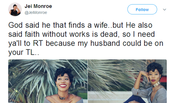 Another beautiful lady announces on Twitter that she is looking for a husband