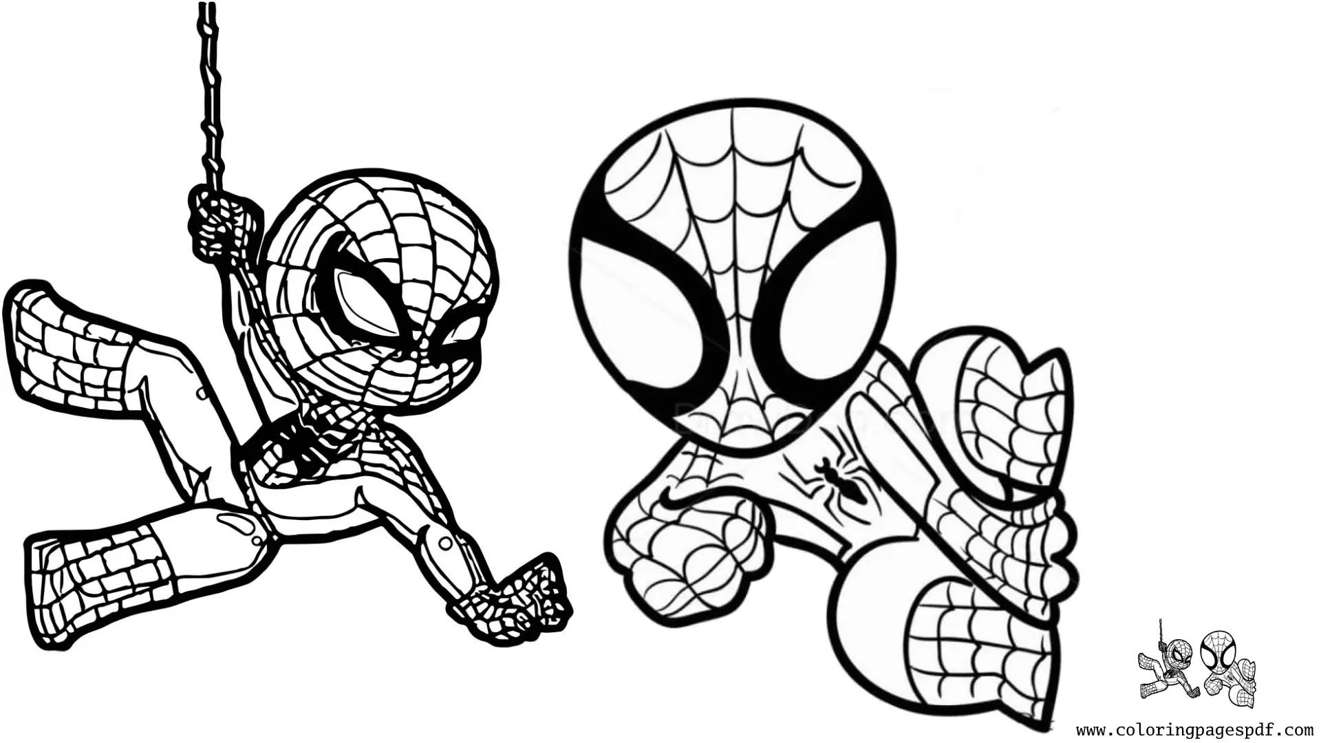Coloring Page Of Two Mini Spiderman Styles