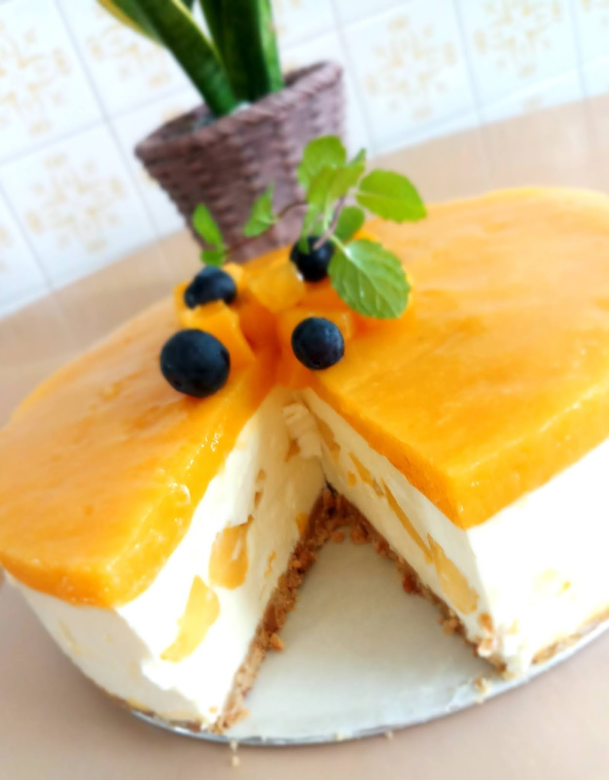 Non-Bake Mango Yoghurt Cheesecake