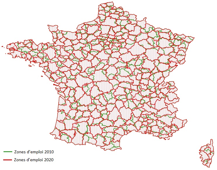 Cartographie numérique Zones d'emploi en France (2020) l'INSEE