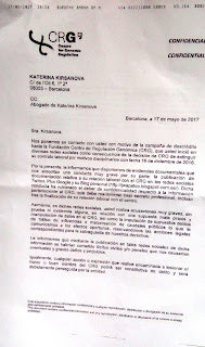 CRG, Barcelona: job and threats after they have interrupted a work contract, page 1, in Spanish, español de Bruna Vives