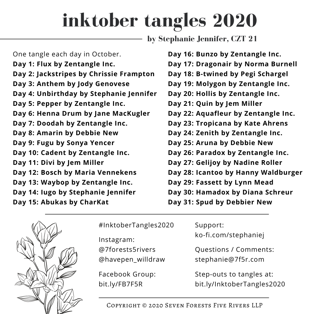 Everything Is Art Inktober Tangles 2020 Official List