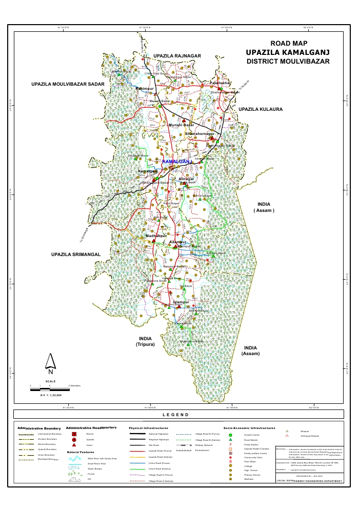 Kamalganj Upazila Road Map Moulvibazar District Bangladesh