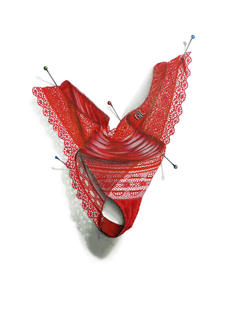 1011 This is not consent String en dentelle rouge avec des rubans rouges au centre proposé par Charline