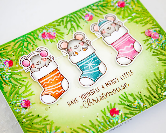 Sunny Studio Stamps: Merry Mice Christmas Garland Frame Die Christmas Cards by Keeway Tsao Sunny Studio Stamps: Merry Mice Christmas Garland Frame Die Christmas Cards by Keeway Tsao