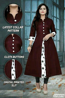 Dailywear Khadi Cotton Solid with Digital Printed A-Line Kurtis