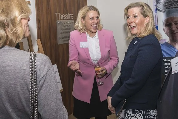 The Countess of Wessex wore Oscar de la Renta navy floral jacquard knit dress