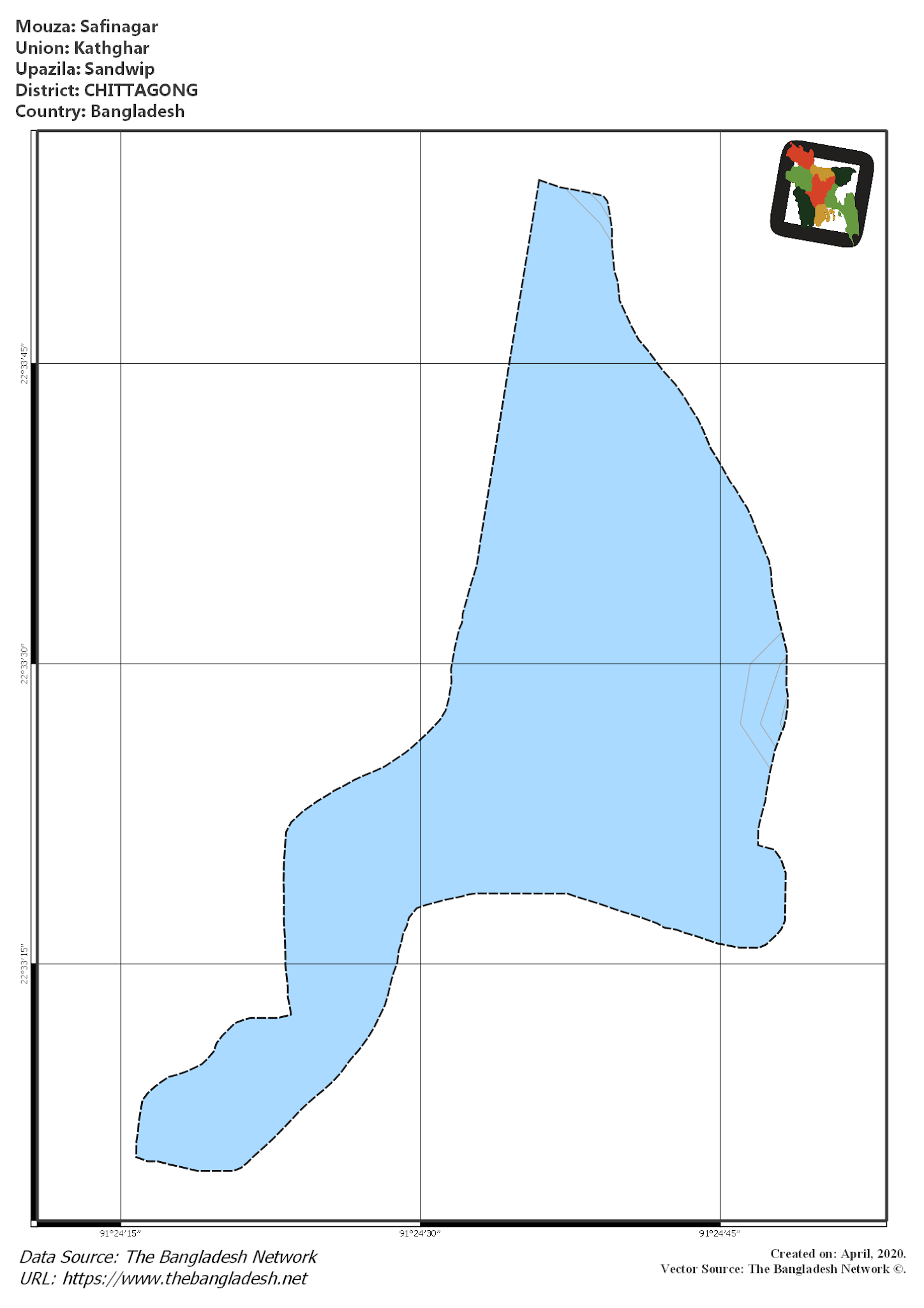 Map of Safinagar Mouza of Sandwip Upazila, CHITTAGONG, Bangladesh.
