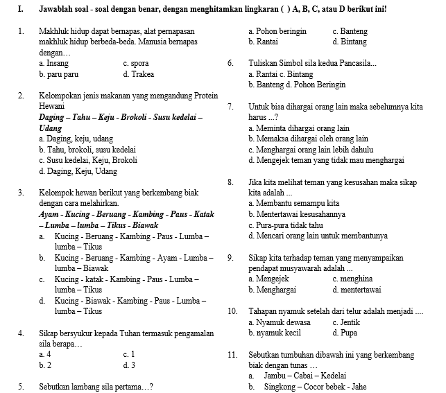 Kumpulan Soal Ujian Semester Kelas 3 Sd Mi Antapedia Com