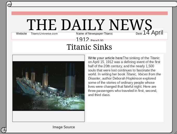 Leonora Pt England School Titanic Newspaper Article