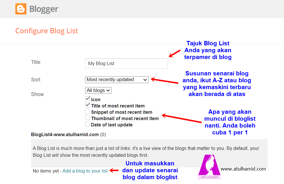 Cara buat bloglist di blogspot