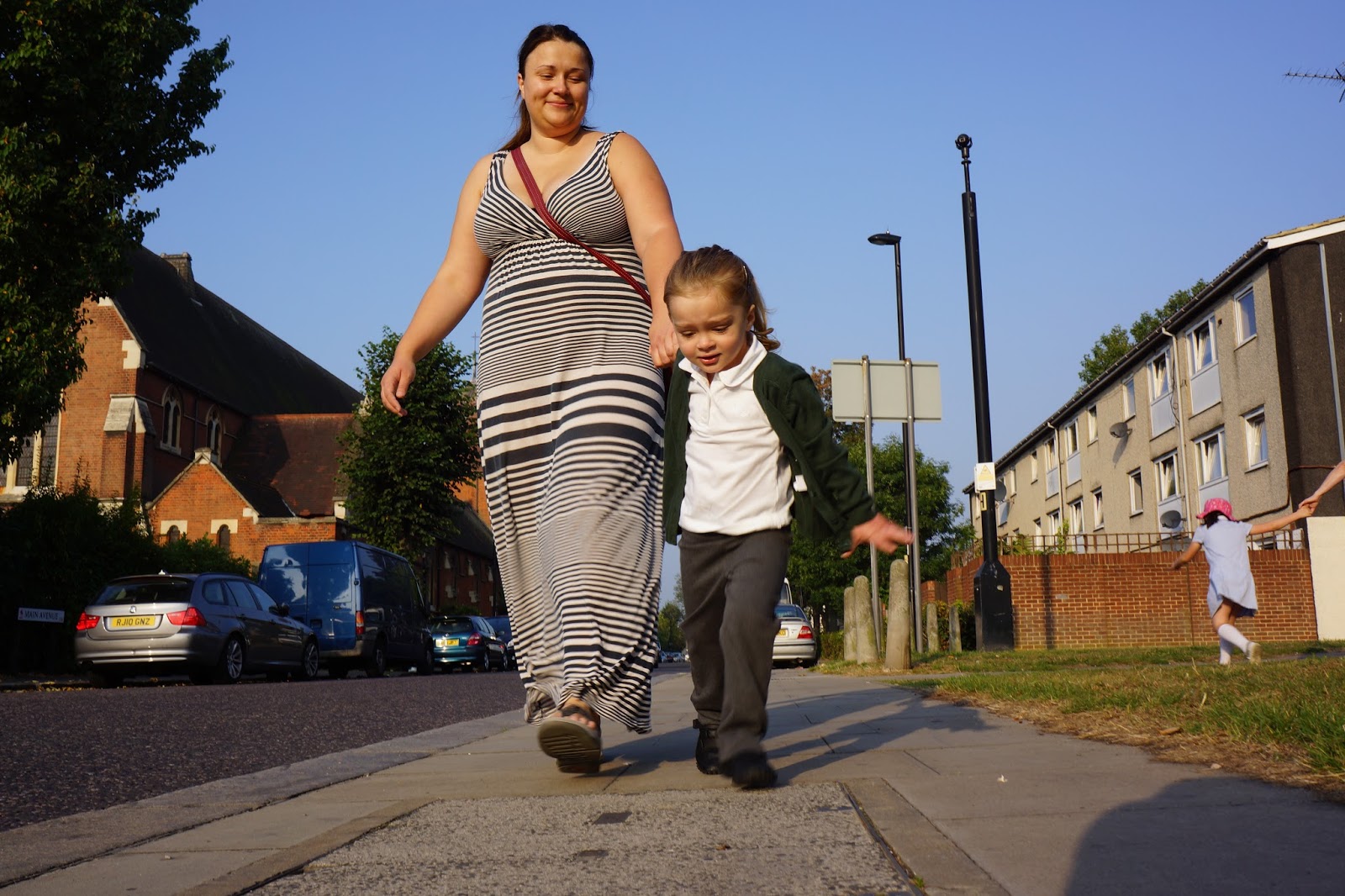 walking with mummy to school nursery