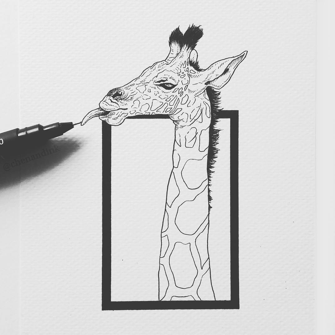 08-Giraffe-Chen-Naje-Surrealism-Employed-to-Draw-Animal-Illustrations-www-designstack-co