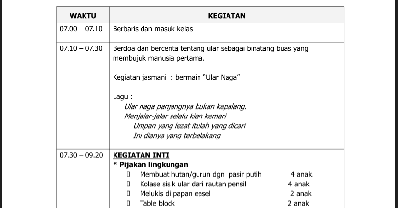 Contoh RPPH/ RKH Sentra Bahan Alam PAUD Tema Binatang 2017