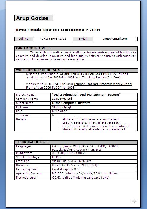 resume sample template