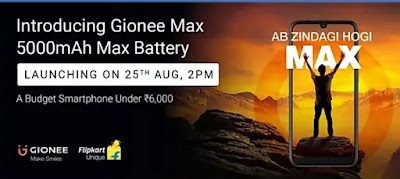 Gionee max Confirmed to launch with 5000mAH battery under Rs 6000