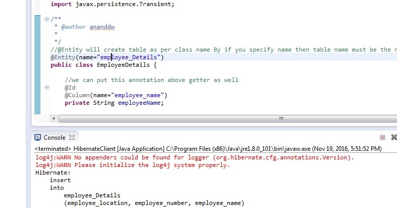 Transiant ,Temporaland table Annotation in Hibernate