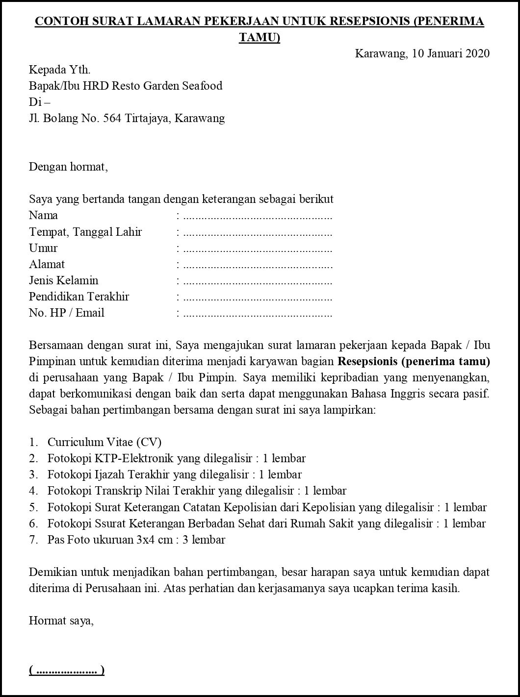 27+ Contoh surat lamaran kerja rumah makan terbaru terbaik