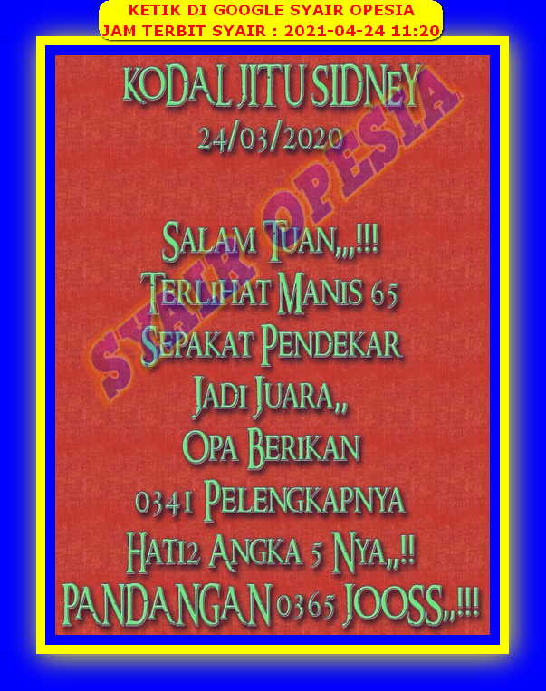 Kode Syair Sydney Sabtu 24 April 2021 Kumpulan Syair Toto Kode Syair Sydney Sabtu 24 April 2021 Kumpulan Syair Toto