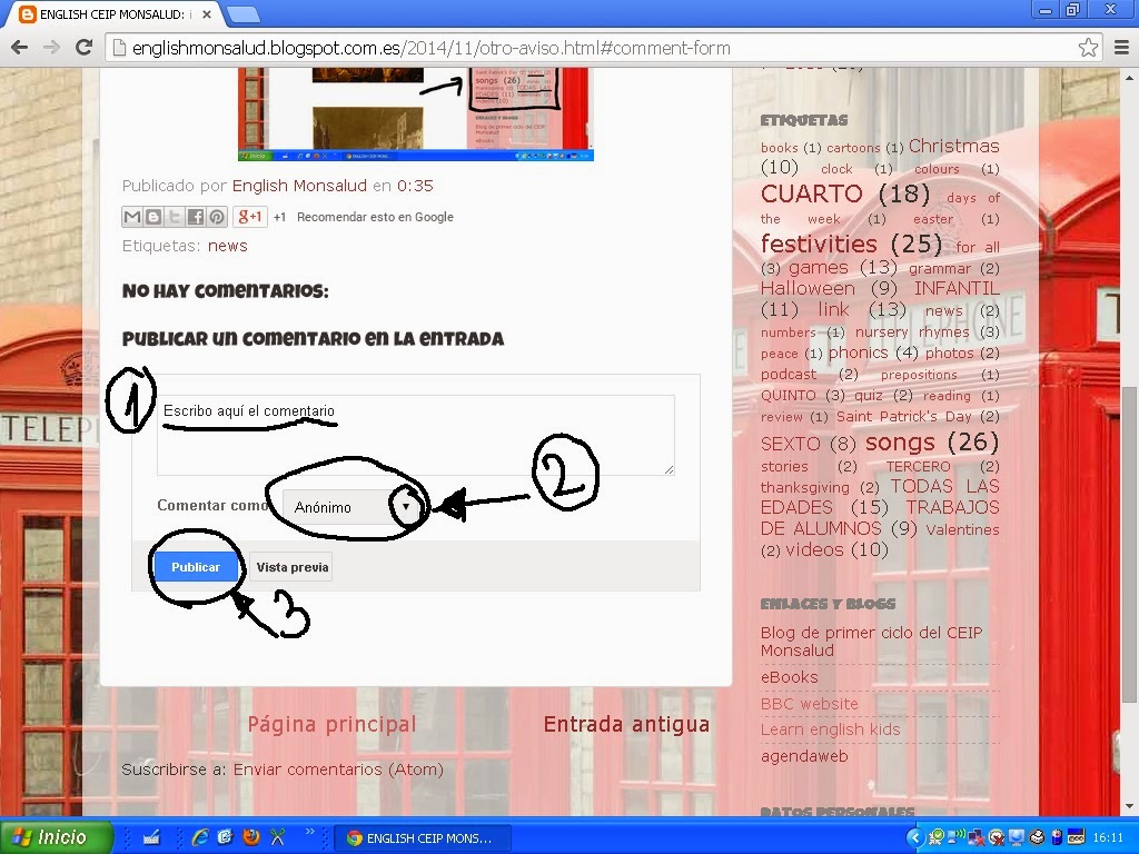 ENGLISH CEIP MONSALUD COMO ESCRIBIR UN COMENTARIO