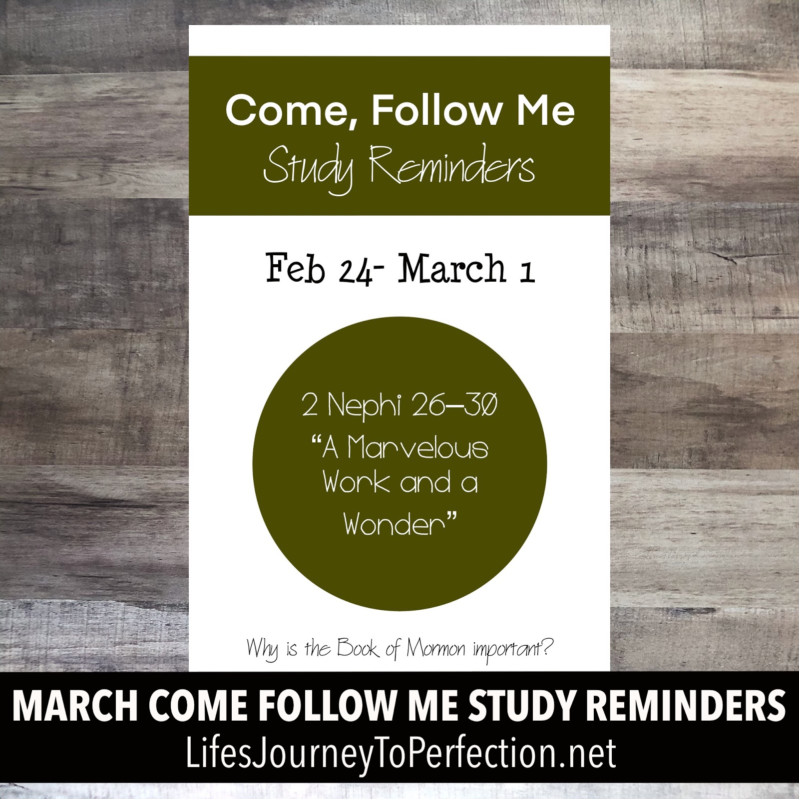 Life's Journey To Perfection COME, FOLLOW ME BOOK OF MORMON TEXTABLE
