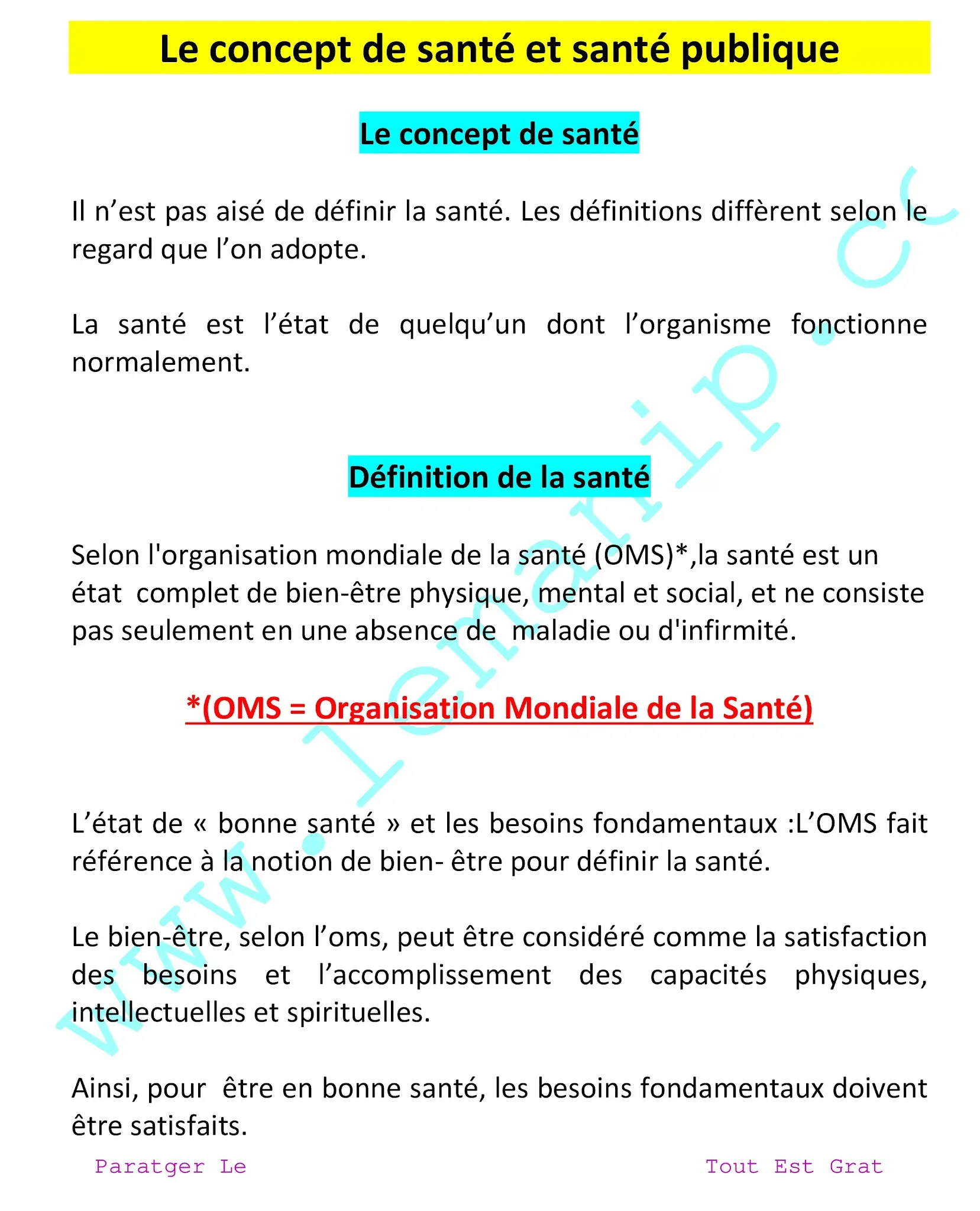 Le concept de santé et santé publique