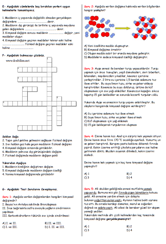 8 sinif fiziksel ve kimyasal degisim calisma kagidi fenbilim net