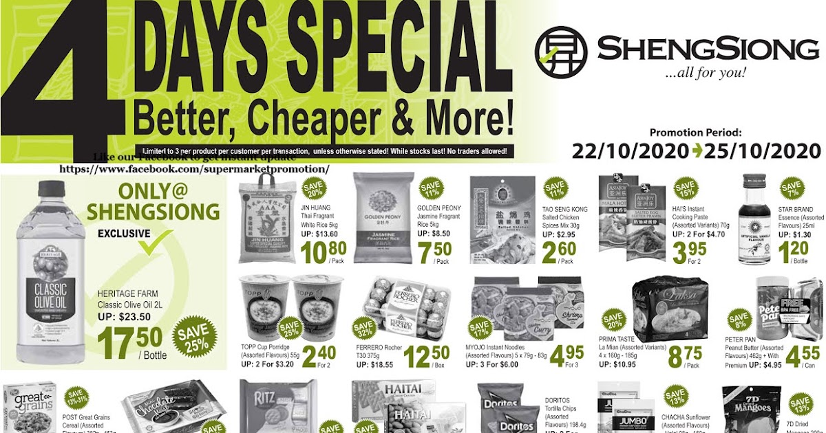 Sheng siong 4 days special promotion 22 Sheng Siong 4 Days Special Promotion 22 - 25 October 2020 ~ Supermarket