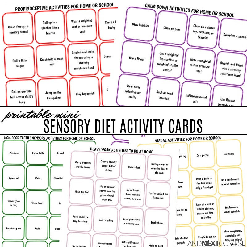 Printable mini sensory diet activity cards for kids