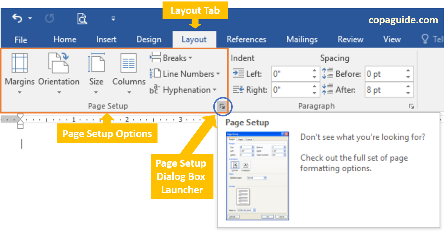 COPAGuide Page Settings in MSWord Hindi Notes