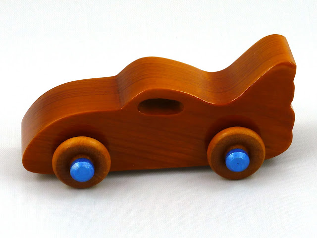 Handmade Wooden Toy Play Pal Bat Car / Batmobile Amber and Metallic Blue