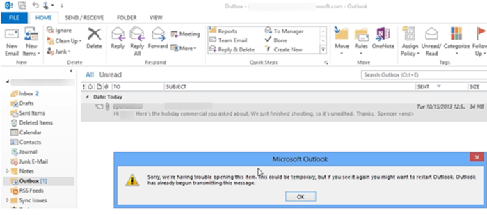 Отправляйте электронные письма, которые застряли в папке «Исходящие» Outlook