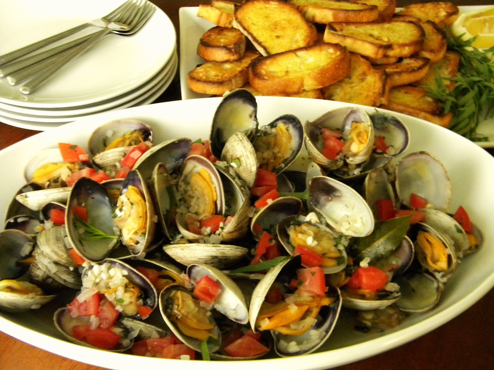 a lovin' forkful Clams Steamed in White Wine with Tarragon and Tomato