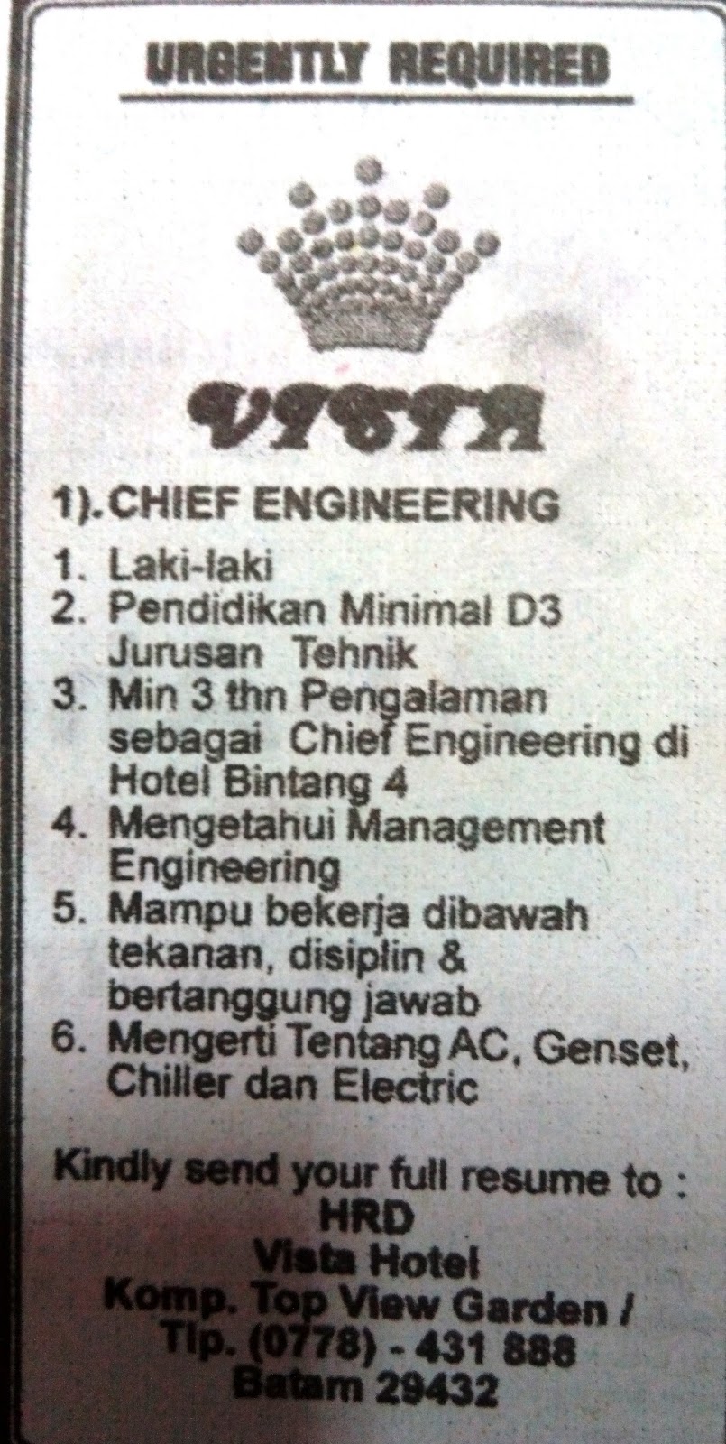 Lowongan Kerja 2015 Batam Tgl 30092015 Arreza