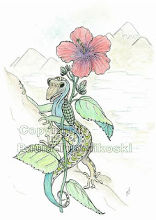 Tenerife lizard ink drawing, Teneriffan sisilisko tussipiirros