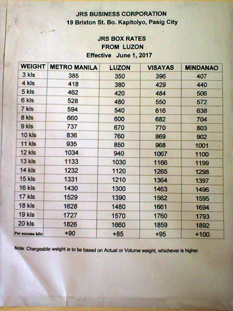 JRS Express Rates from Luzon