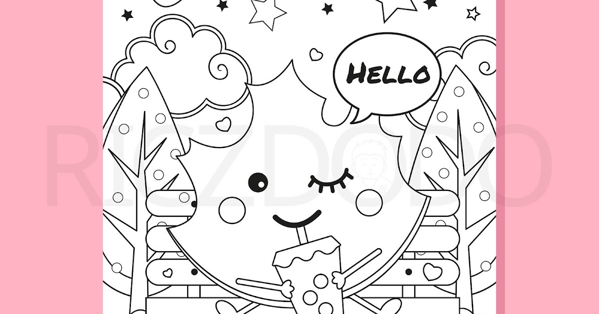 Coloring page with kawaii autumn leaf