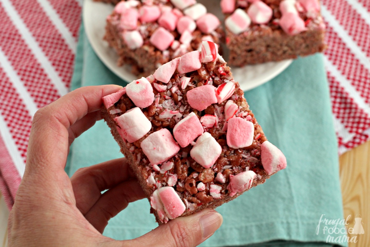 Frugal Foodie Mama Peppermint Hot Chocolate Krispies Treats