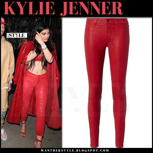 kylie jenner red leather pants