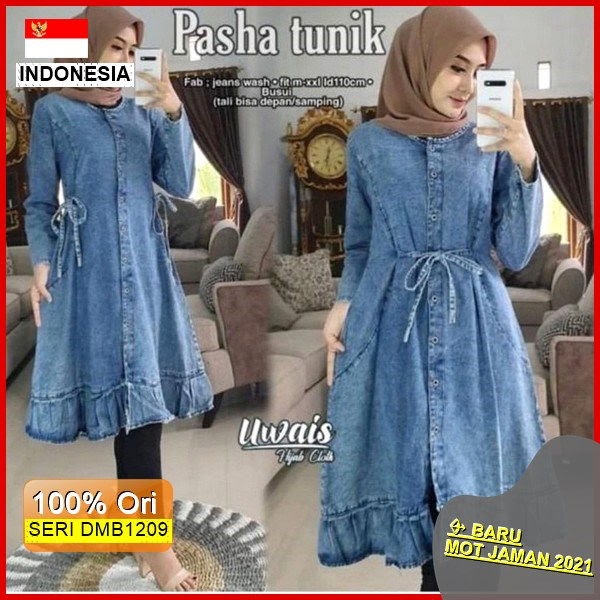 Dmb1209 Fashion Atasan Pasha Tunik Jeans Acid Denim Hits Ootd Wanita Muslimah